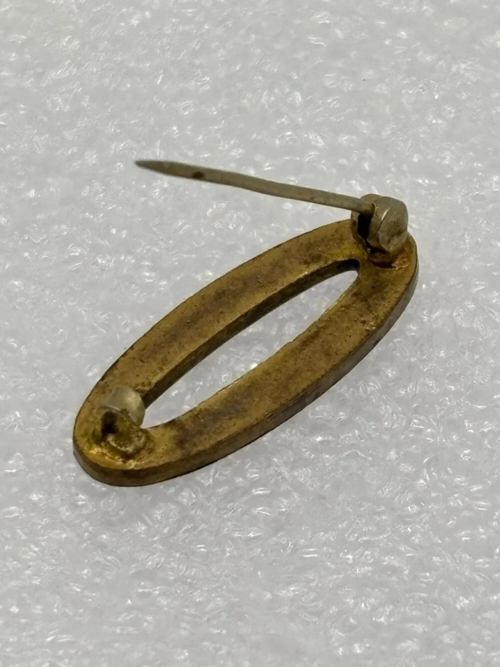 Antique Edwardian Era Sash Collar Lace Pin Open Oval Cobalt Enamel Brass C Clasp